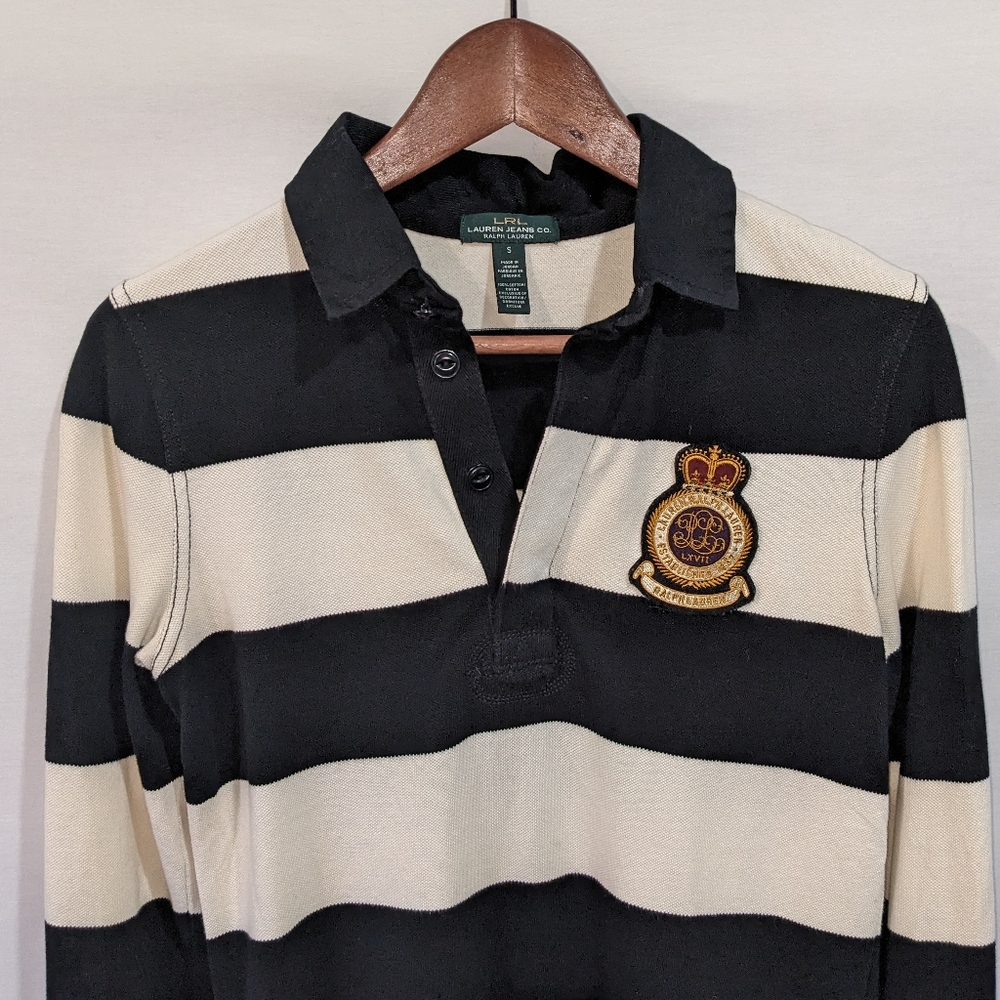 Lauren Ralph Lauren 100% Cotton Striped Rugby 3/4 Shirt Size Small - Picture 3 of 12